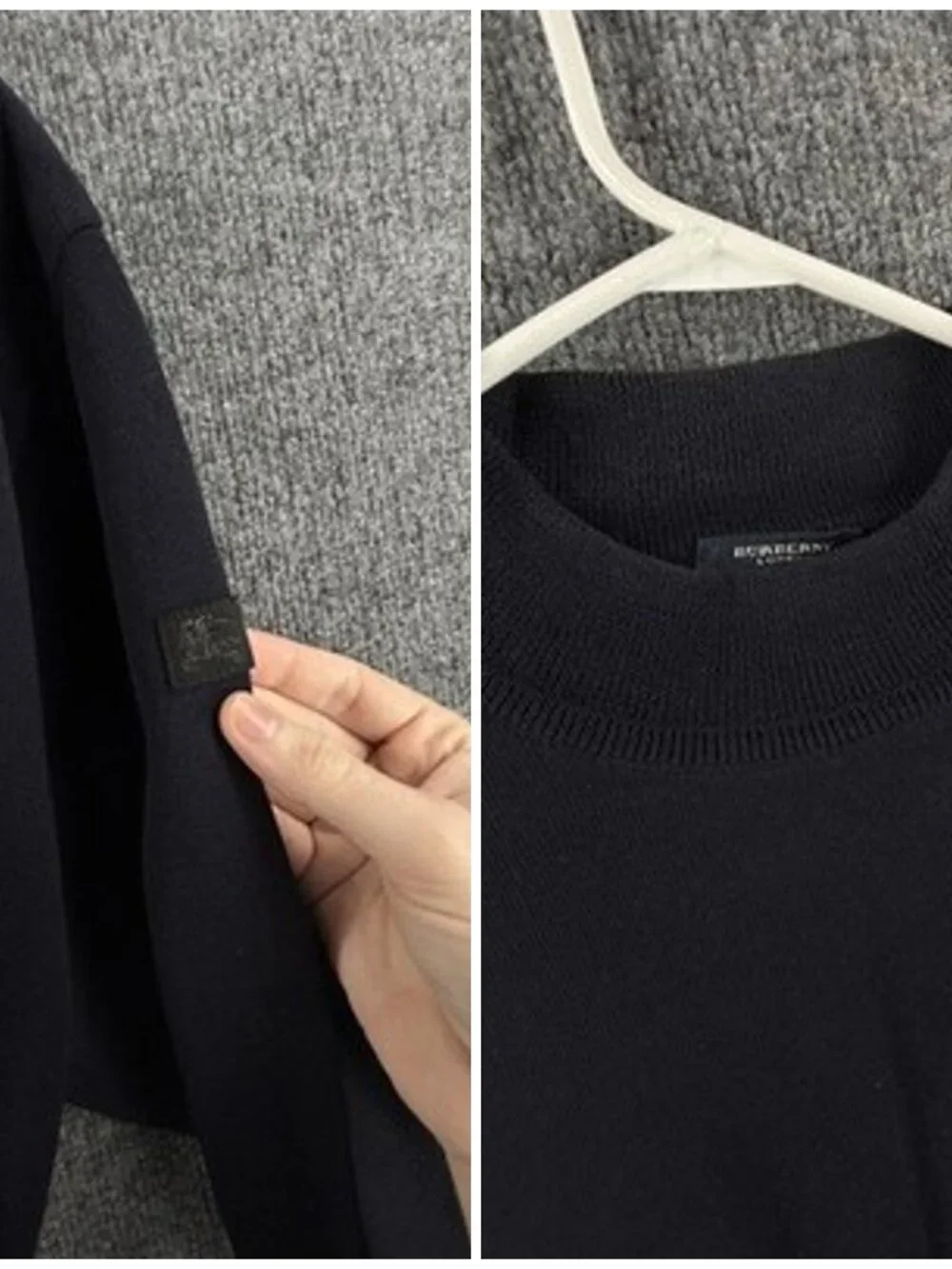 Burberry London Blue Sweater Logo Pullover 22 Medium Wool Long Sleeve Men Knit